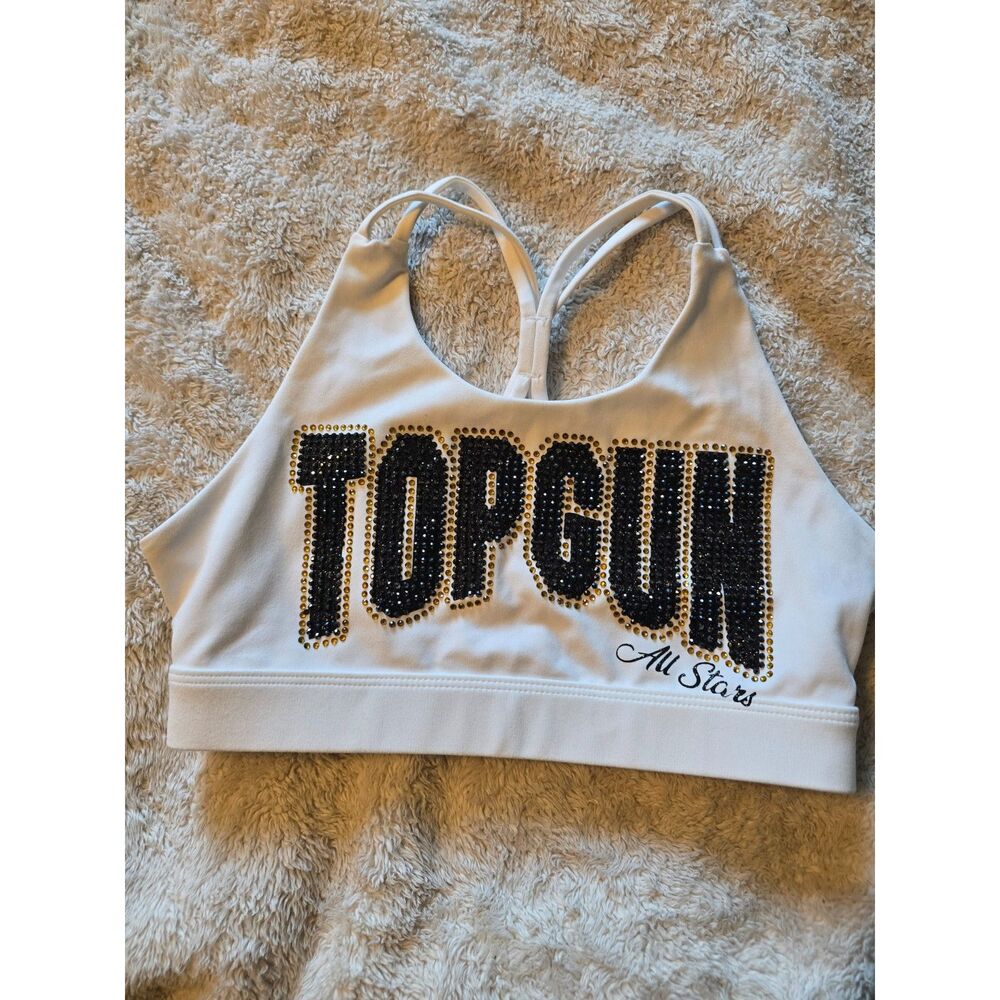 Top Gun All Stars Cheer Rhinestone Sports Bra Girls L 10/12